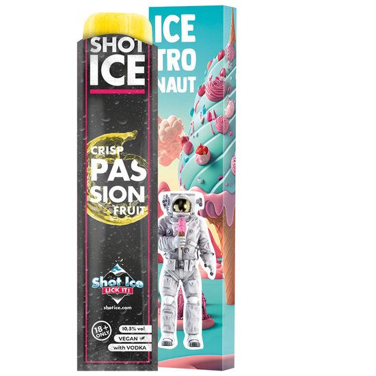 Long Box Shot Ice 1er; 1 Shot Ice Wassereis, Crisp Passion Fruit mit Wodka