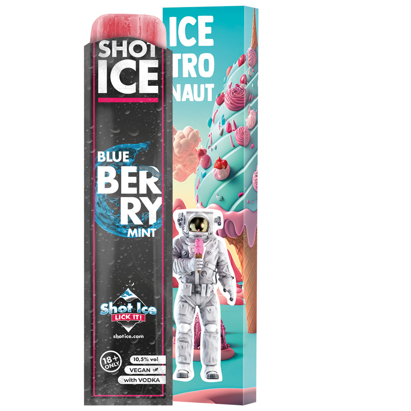 Long Box Shot Ice 1er; 1 Shot Ice Wassereis, Blue Berry Mint mit Wodka