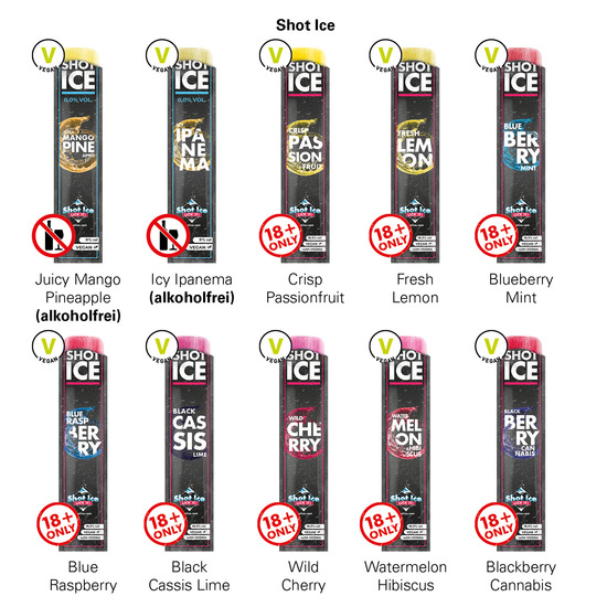 Long Box Shot Ice 1er; 1 Shot Ice Wassereis, Wild Cherry