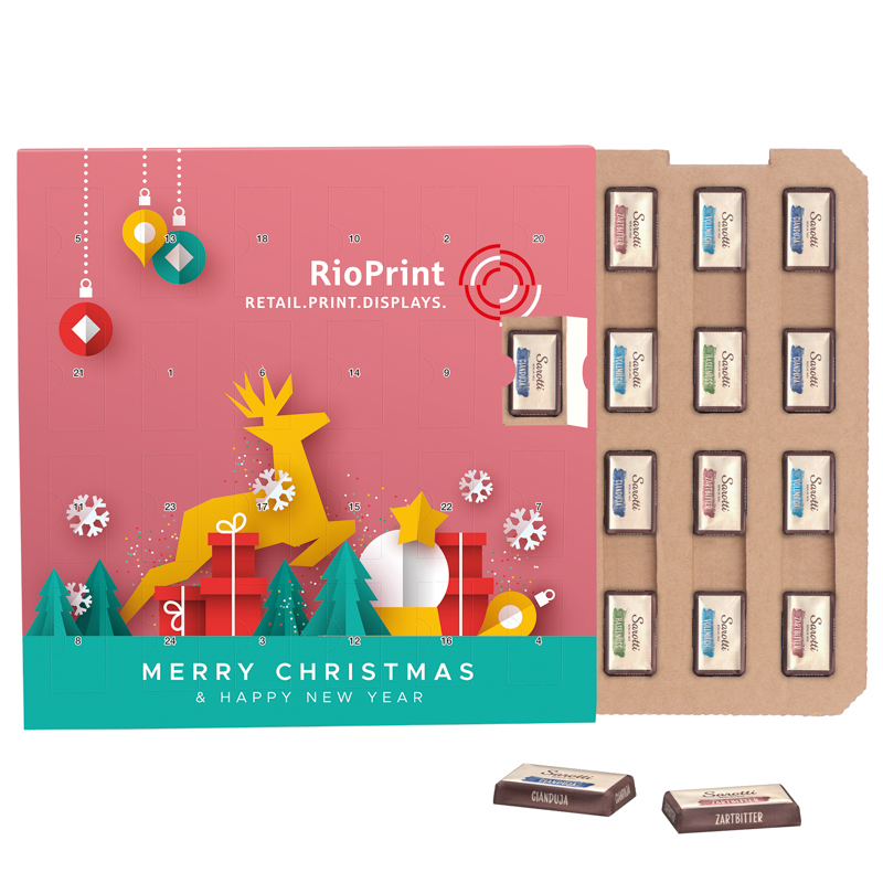 Täfelchen Adventskalender ECO; 24 Sarotti Schokoladentäfelchen, 4 Sorten