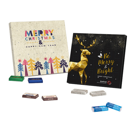 Täfelchen Adventskalender Graspapier; 24 Sarotti Schokoladentäfelchen, 4 Sorten