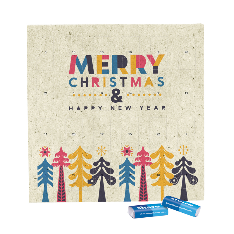 Täfelchen Adventskalender Graspapier; 24 share Schokotäfelchen