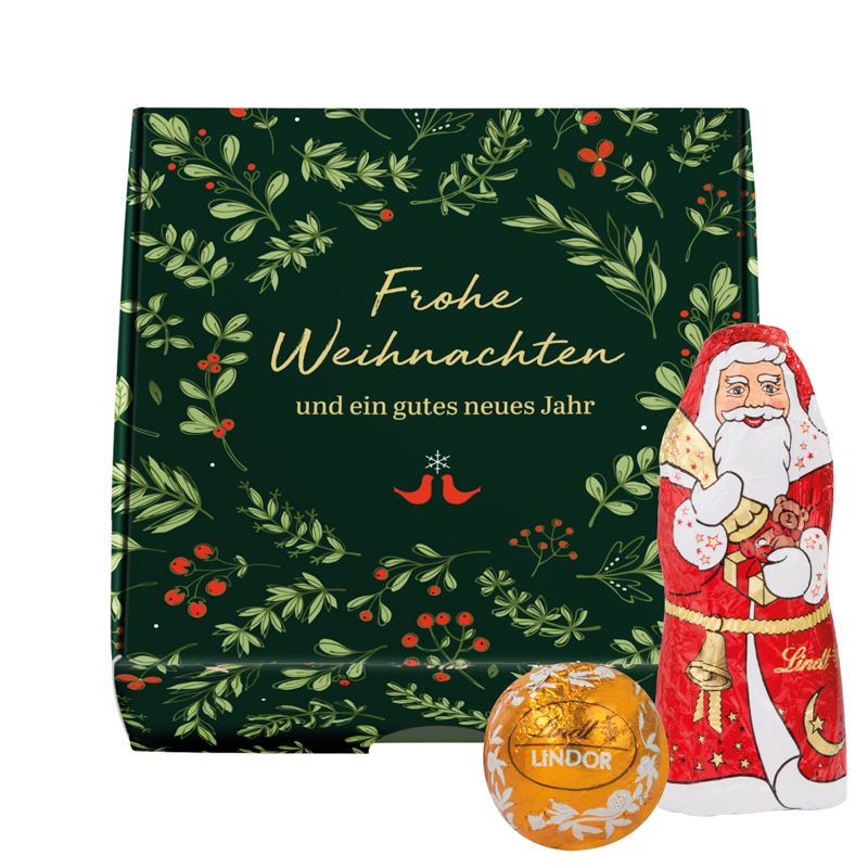 Klappbox S Weihnachten; 4 Lindt LINDOR Minikugeln & 1 Lindt Weihnachtsmann