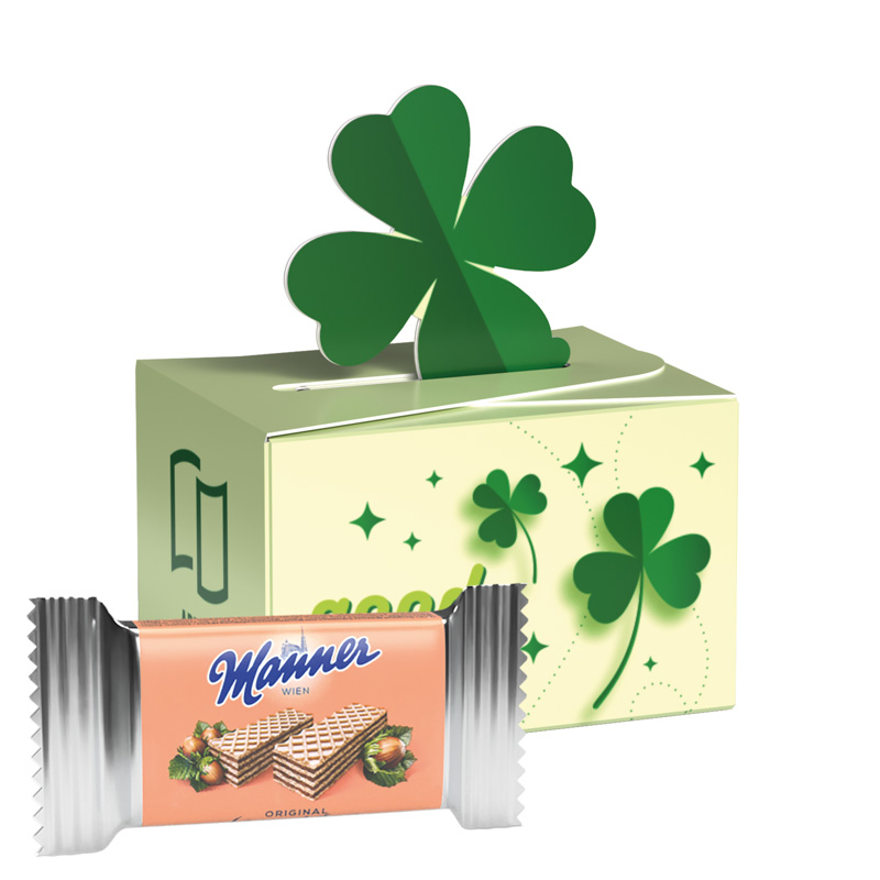 Geschenkbox Mini Kleeblatt; 1 Päckchen mit 2 Manner Waffeln