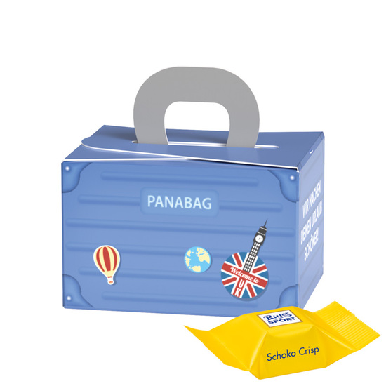 Geschenkbox Mini Koffer; 2 Ritter SPORT Schokowürfel Schoko Crisp (nur sortenrein)