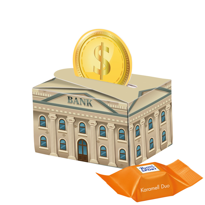 Geschenkbox Mini rund; 2 Ritter SPORT Schokowürfel Karamell Dou (nur sortenrein)