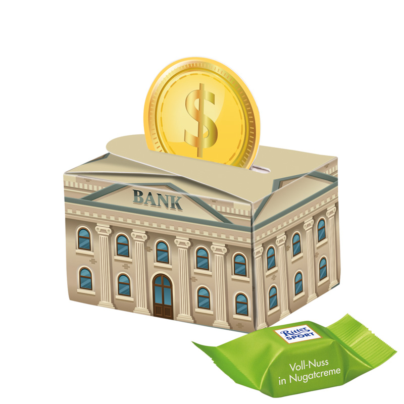 Geschenkbox Mini rund; 2 Ritter SPORT Schokowürfel Vollnuss Nougatcreme (nur sortenrein)