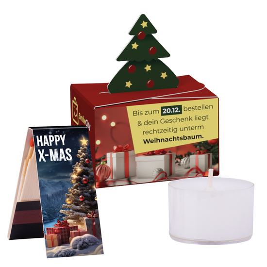 Geschenkbox Mini Weihnachten; 1 Teelichter und 1 Streichholzbriefchen, Weihnachtsmotiv