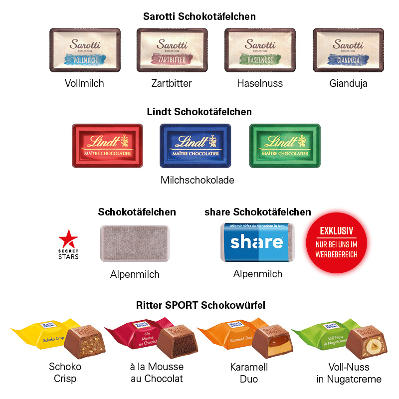 Adventskalender Bus; 24 Sarotti Schokoladentäfelchen, 4 Sorten