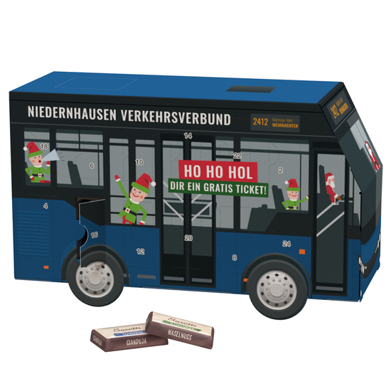 Adventskalender Bus; 24 Sarotti Schokoladentäfelchen, 4 Sorten