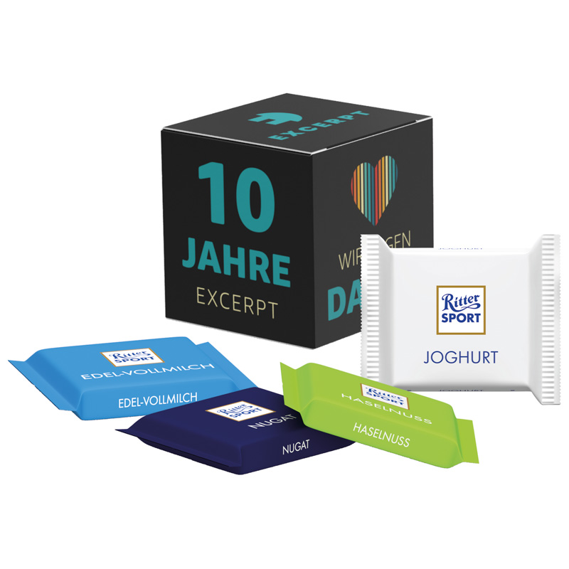 Werbewürfel Ritter SPORT mini; 4 Ritter SPORT mini Edelvollmilch