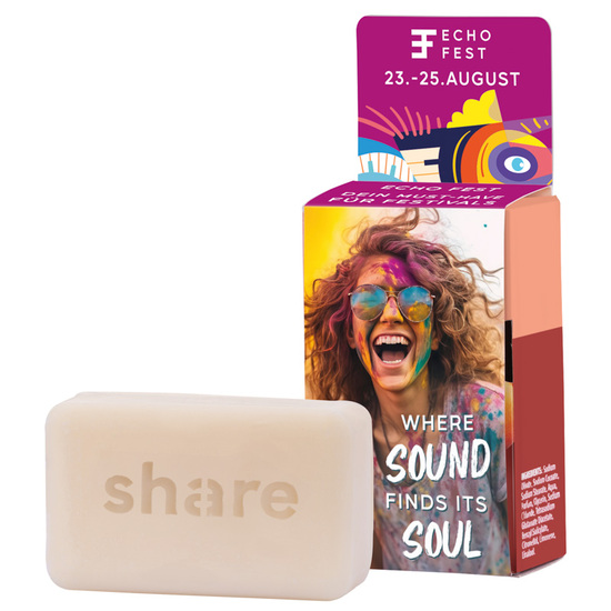 Werbecover share; 1 share feste Seife mit Pfirsich & Orange