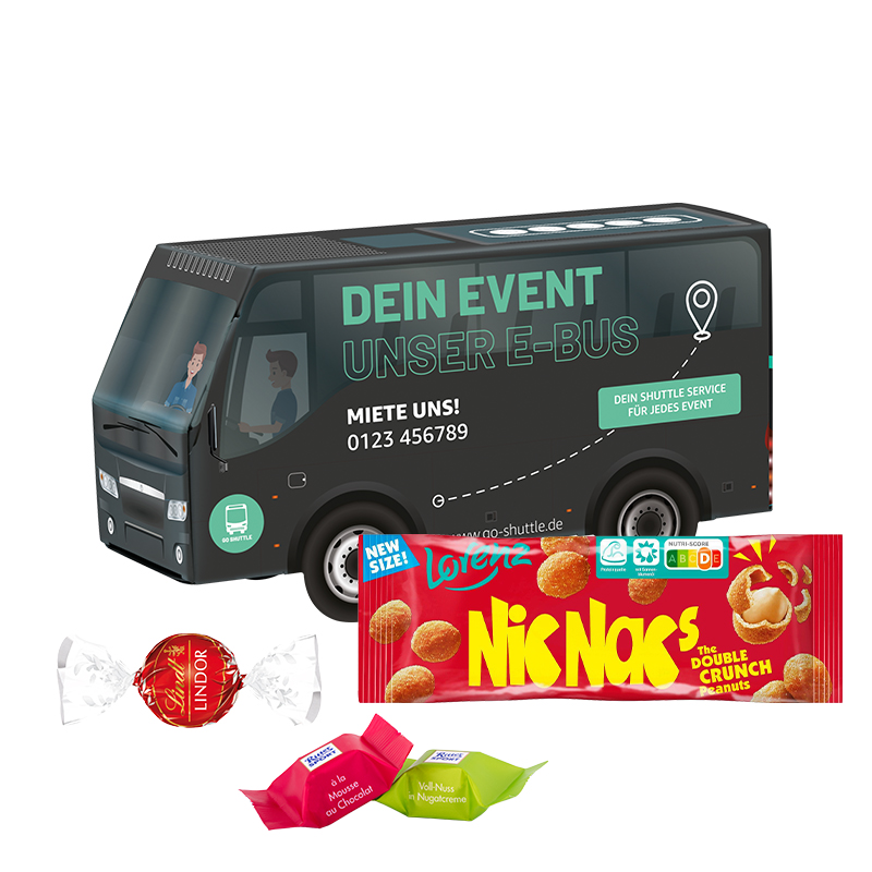 3D Präsent Bus; 1 Tütchen Lorenz Nuss & Frucht