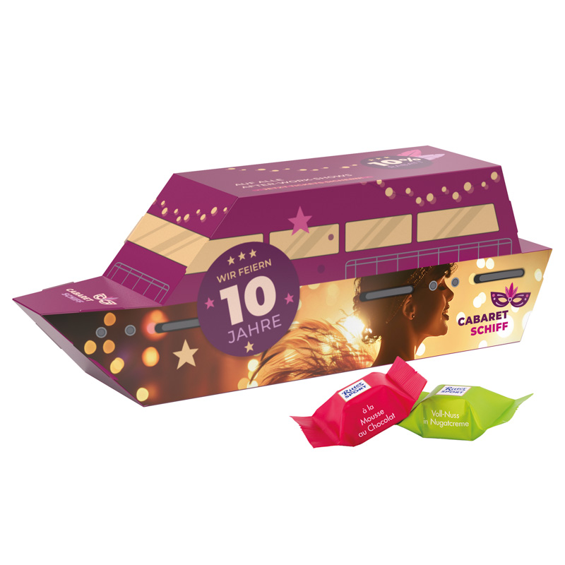 3D Präsent Schiff; 4 Ritter SPORT Schokowürfel