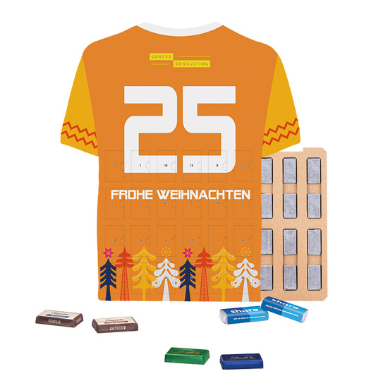 Täfelchen Adventskalender Trikot ECO; 24 Lindt Schokotäfelchen