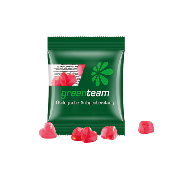 Minitüte,15 g, kompostierbare Folie transparent, Trolli Fruchtgummi Herz rot