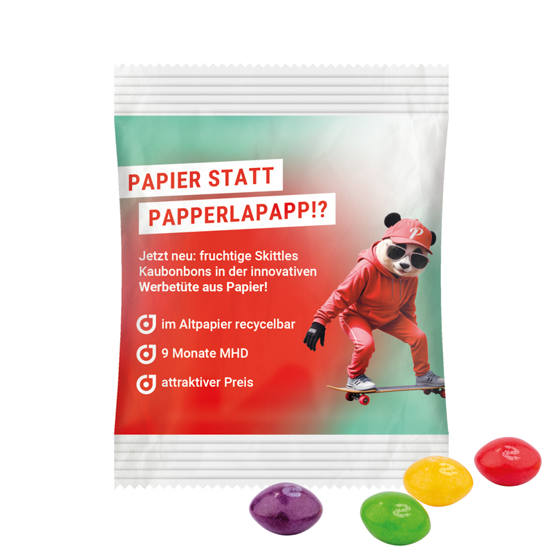 Minitüte, 10 g, recyclingfähiges Papier weiß, Skittles Fruits Kaubonbons