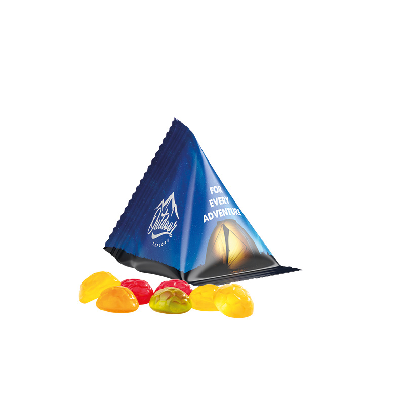 Fruchtgummi Tetraeder, Folie weiß, Trolli Fruchtgummi Fußbälle