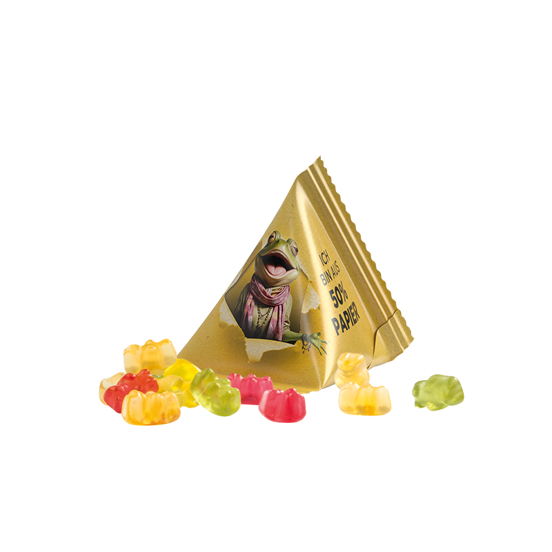 Fruchtgummi Tetraeder, Papierfolie weiß, Trolli Premium Bärchen,