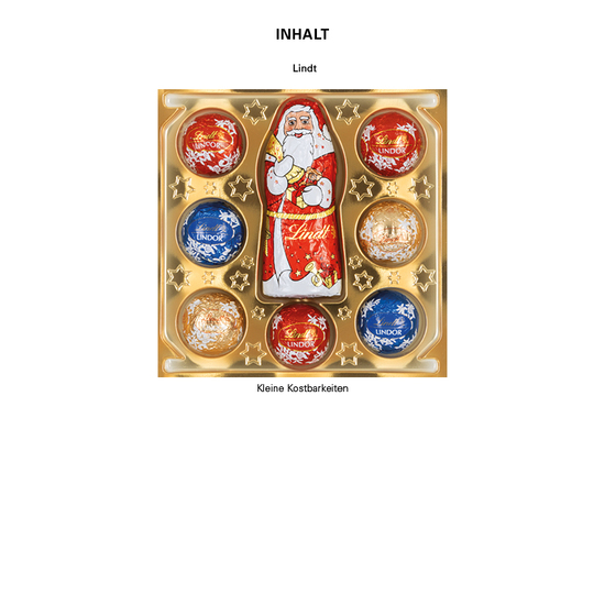 Lindt Präsent im Werbeschuber "Tannenbaum", Kleine Kostbarkeiten Santa