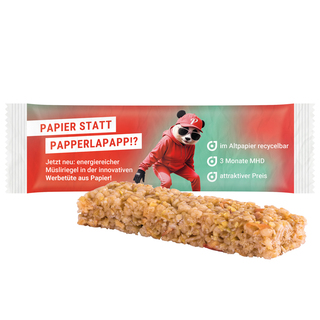Müsliriegel Multikorn Apfel, recycelfähigem Papier weiß