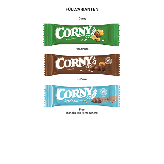 Corny Müsliriegel in Werbeschuber, Schoko