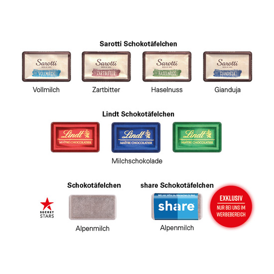 Marken Wand Adventskalender, share Schokotäfelchen