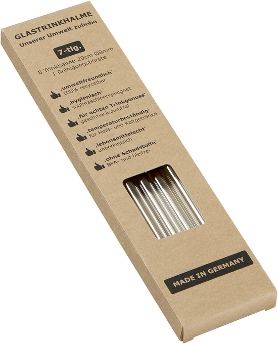 6er Glastrinkhalm Set + Bürste
