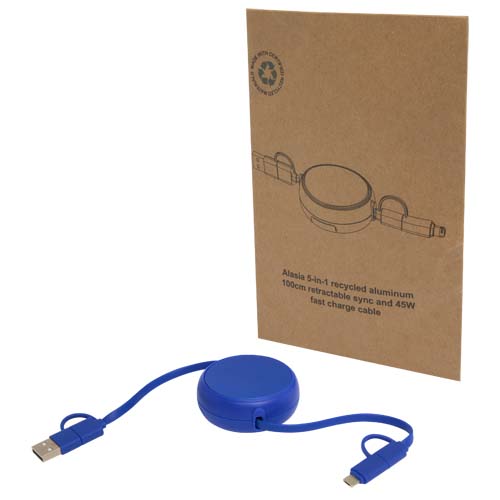 Alasia 100 cm 5-in-1 Kabel aus recyceltem Kunststoff und Aluminium, einziehbar, für Datenübertragung und mit 45W Schnellladung