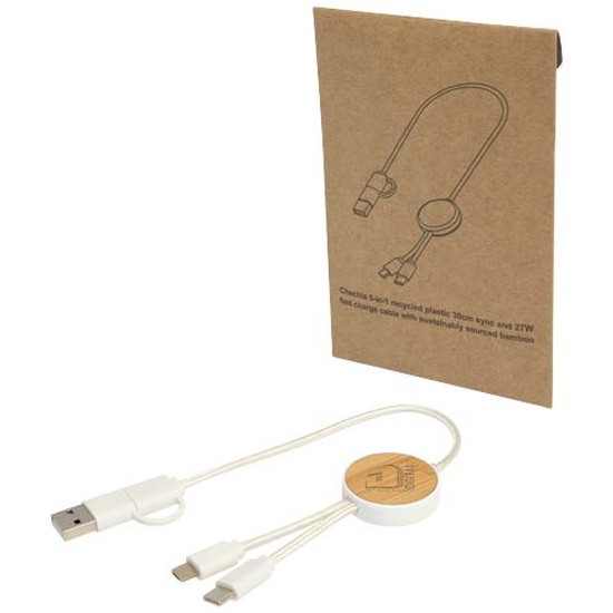 Chechia 30 cm 5-in-1 Kabel aus recyceltem Kunststoff für Datenübertragung und 27W Schnellladung mit Bambusdetails