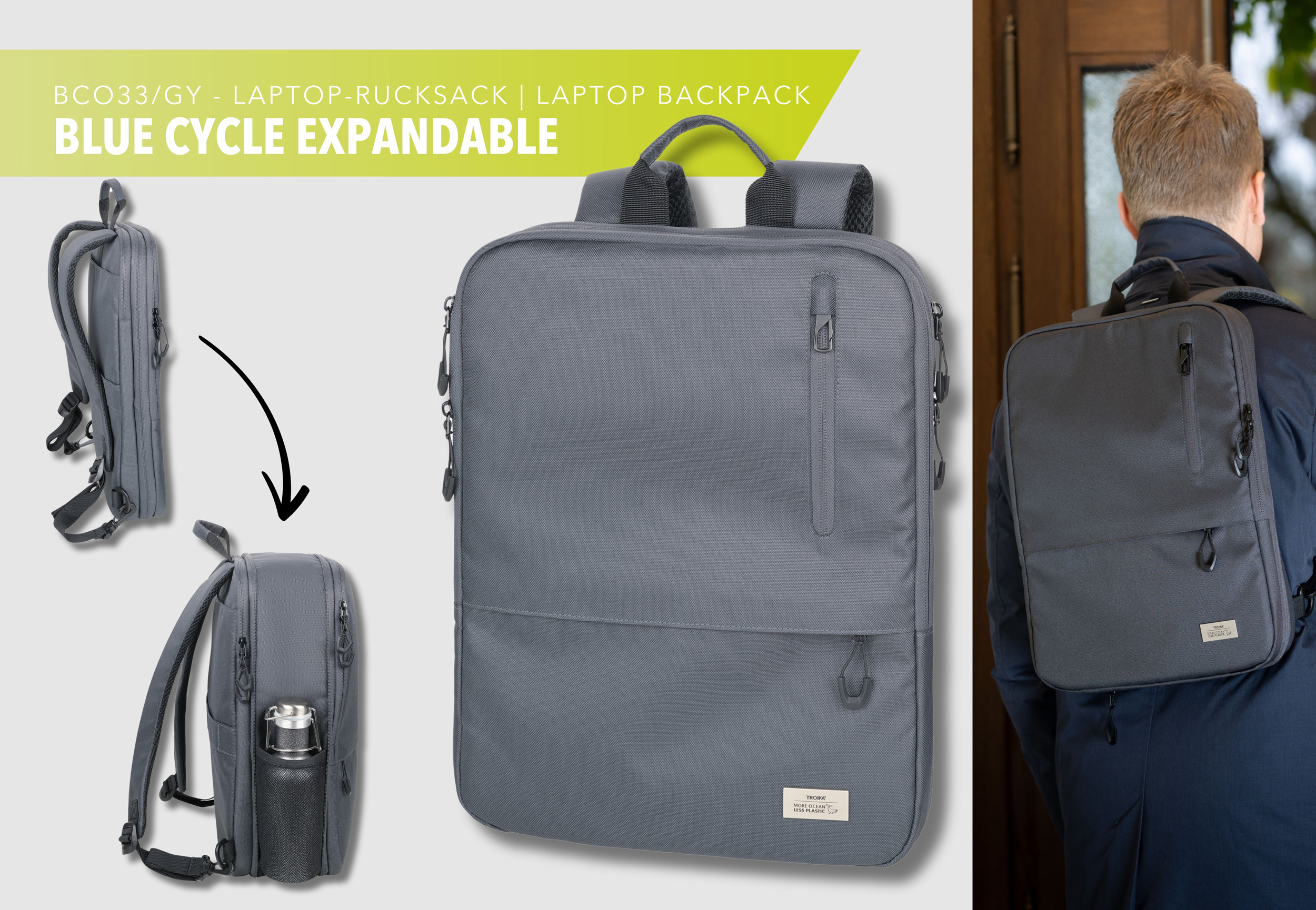 TROIKA Laptop-Rucksack BLUE CYCLE EXPANDABLE