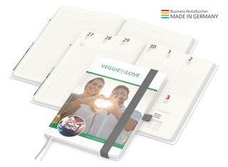 Buchkalender Match-Hybrid green+blue A5 Natura Recycling, silbergrau