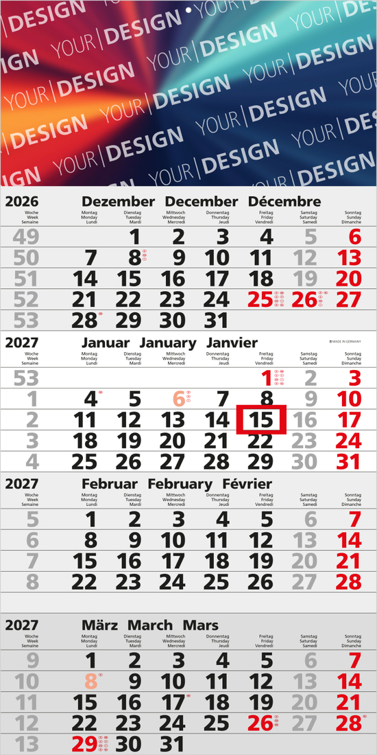 4-Monatskalender Einblatt Mega 4 Post A EXPRESS postoptimiert