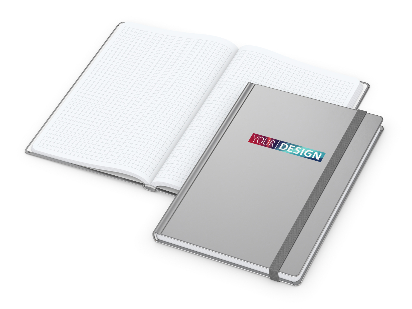 Notizbuch Hardcover Easy-Book Vollkaro Gummiband schmal A5, Siebdruck-Digital inkl.