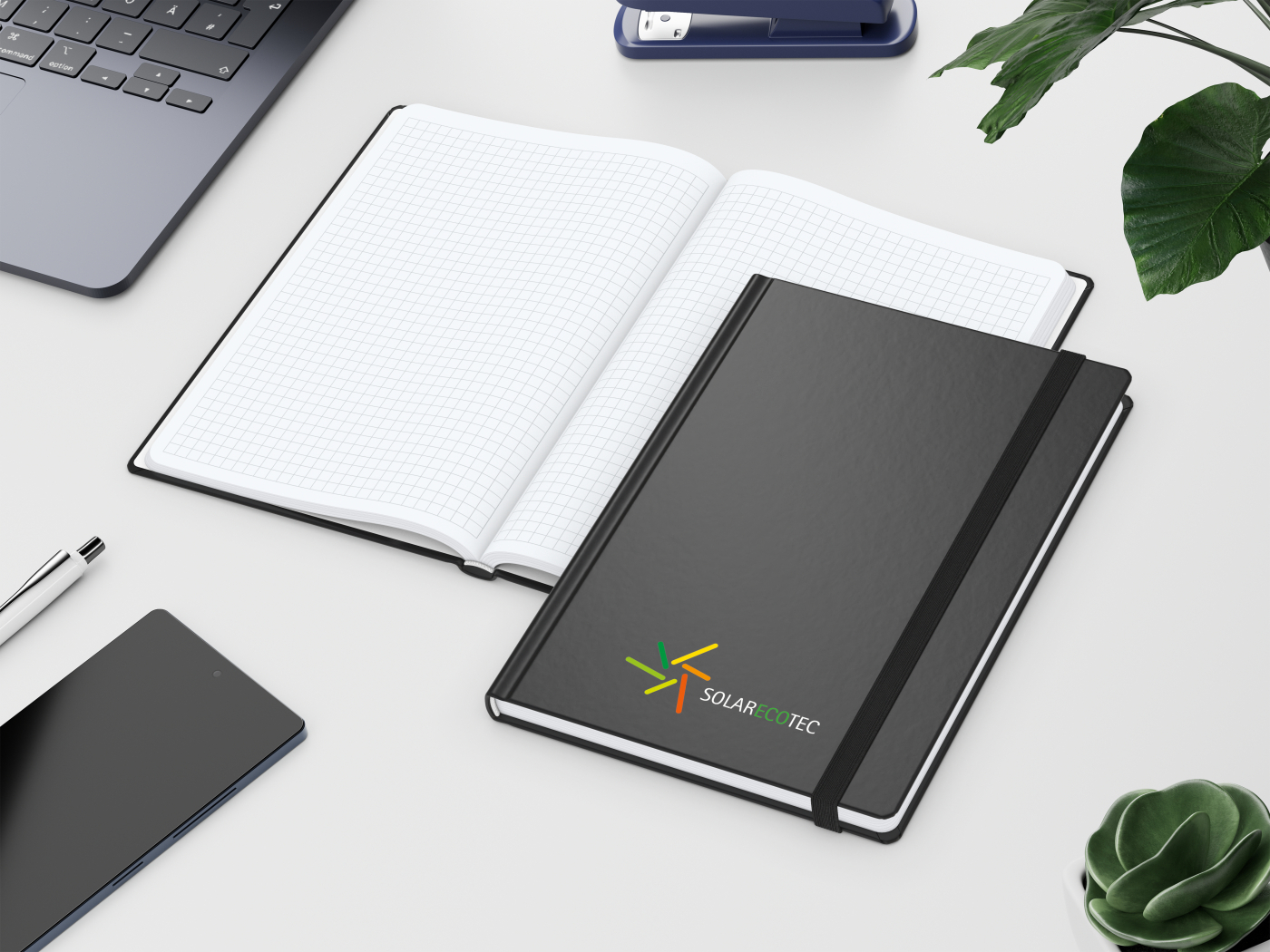 Notizbuch Hardcover Easy-Book Vollkaro Gummiband schmal A5, Siebdruck-Digital inkl.