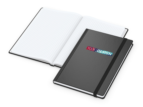 Notizbuch Hardcover Easy-Book Vollkaro Gummiband schmal A5, Siebdruck-Digital inkl.