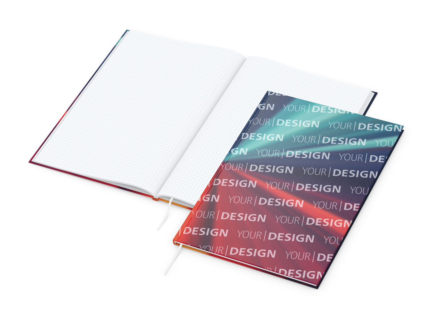 Notizbuch Memo-Book Umfang klein Hardcover individuell bedruckt, DIN A4, Lineatur Punktraster, Einband-Oberfläche glänzend