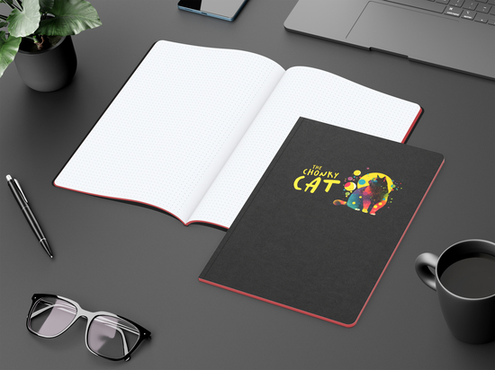 Notizbuch Tablet-Book Farbschnitt Naturkarton-Softcover schwarz, Papierformat/Lineatur DIN A4 / Punktraster, Farbschnitt/Logodruck rot/4farbig