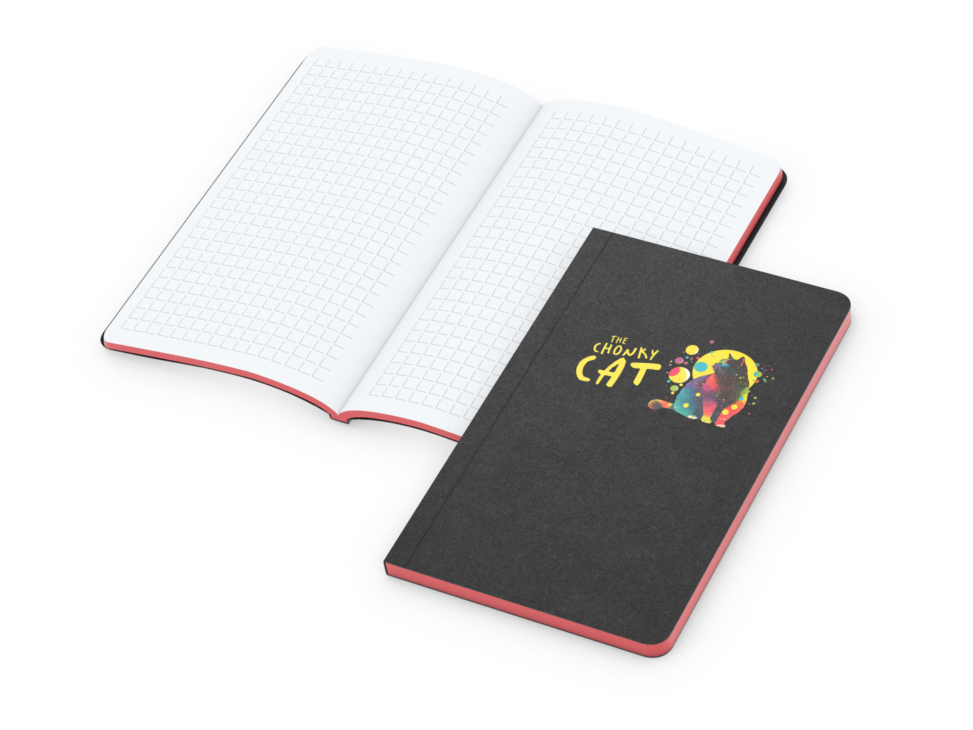 Notizbuch Tablet-Book Farbschnitt Naturkarton-Softcover schwarz, Papierformat/Lineatur 94 × 152 mm / Winkelkaro, Farbschnitt/Logodruck rot/4farbig