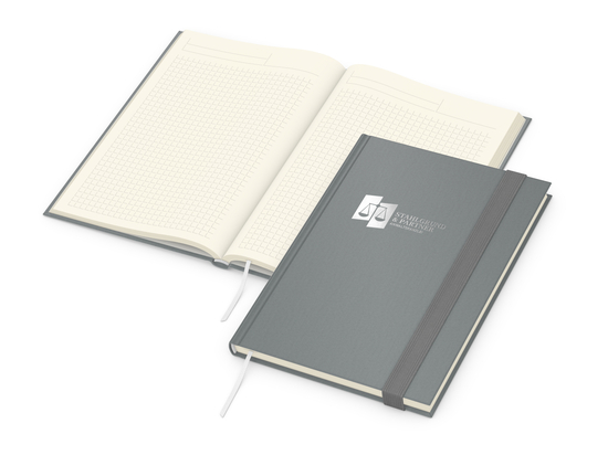 Notizbuch Visco-Book Buchleinen-Hardcover farbig A5, Papierfarbe/Lineatur Cremefarben/Winkelkaro, Silberprägung inkl.
