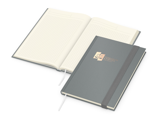 Notizbuch Visco-Book Buchleinen-Hardcover farbig A5, Papierfarbe/Lineatur Cremefarben/Winkelkaro, Kupferprägung inkl.