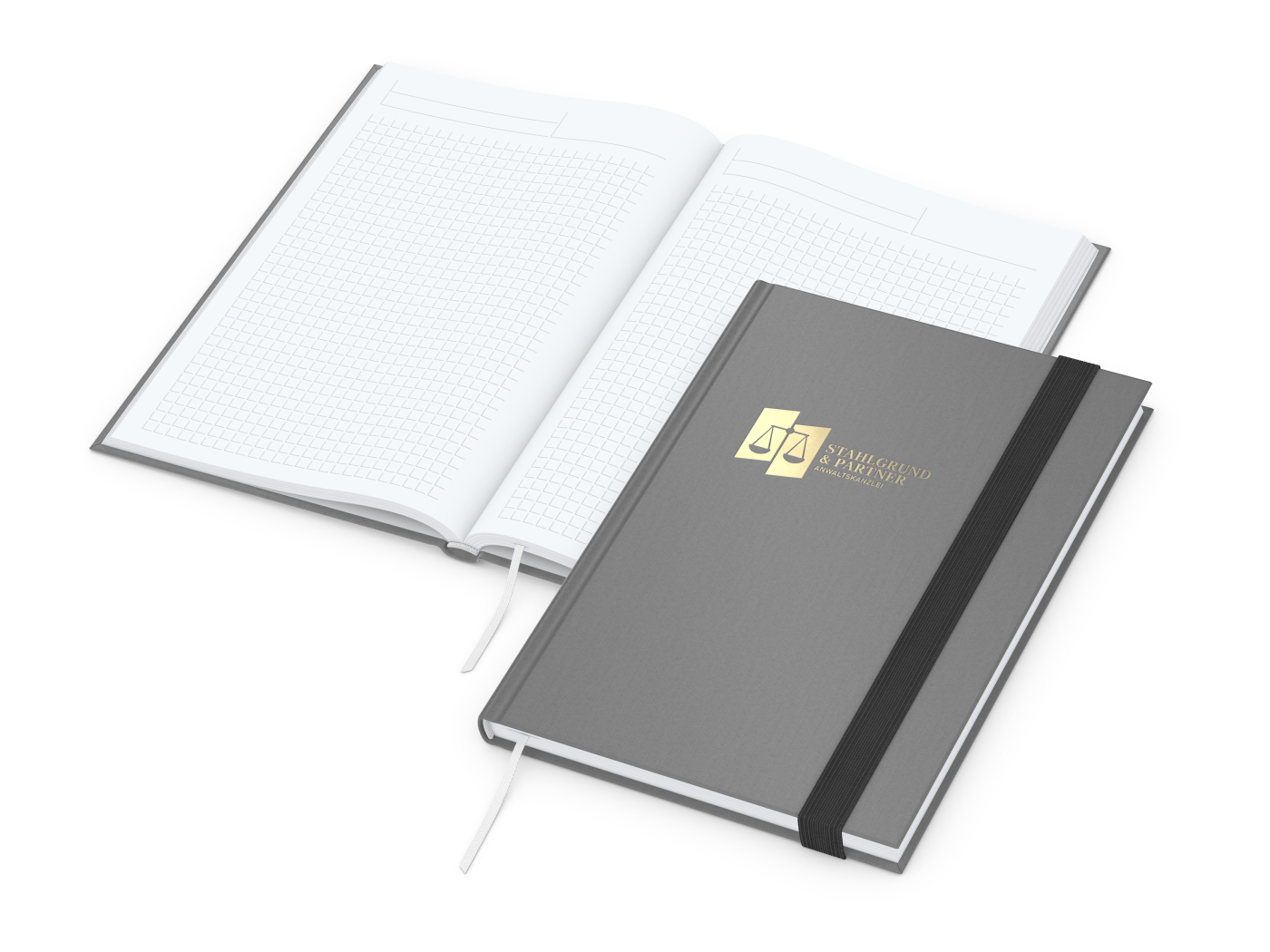 Notizbuch Visco-Book Buchleinen-Hardcover farbig A5, Papierfarbe/Lineatur Hochweiß/Winkelkaro, Goldprägung inkl.