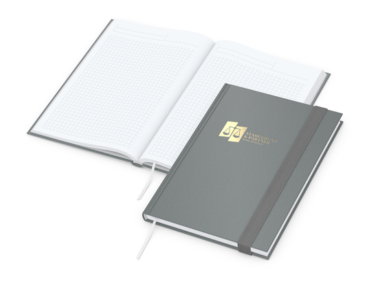 Notizbuch Visco-Book Buchleinen-Hardcover farbig A5, Papierfarbe/Lineatur Hochweiß/Winkelkaro, Goldprägung inkl.