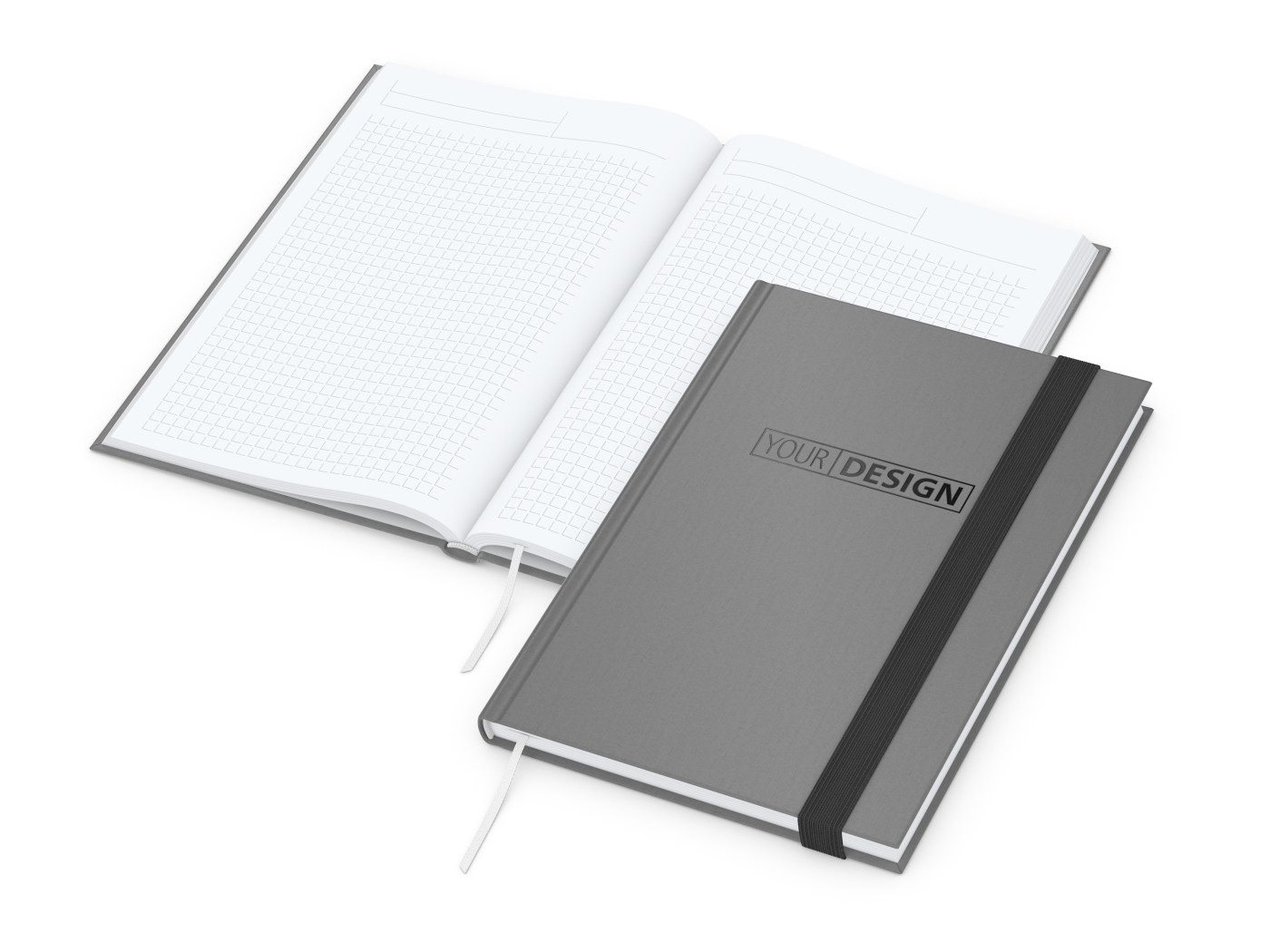 Notizbuch Visco-Book Buchleinen-Hardcover farbig A5, Papierfarbe/Lineatur Hochweiß/Winkelkaro, Prägung schwarz-glänzend inkl.