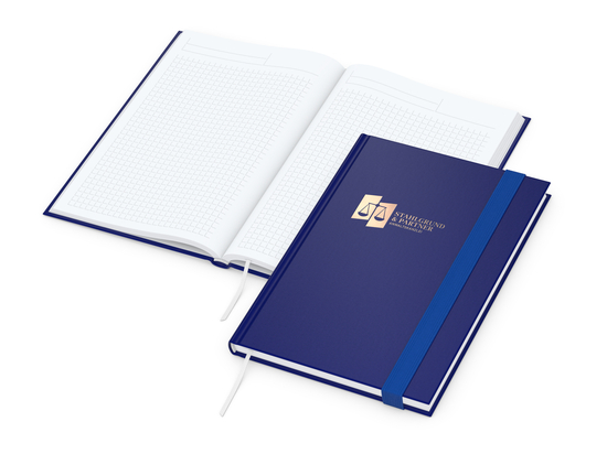 Notizbuch Visco-Book Buchleinen-Hardcover farbig A5, Papierfarbe/Lineatur Hochweiß/Winkelkaro, Kupferprägung inkl.