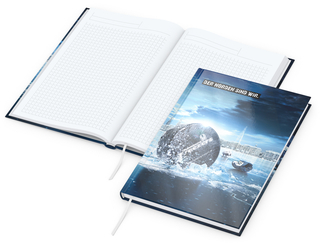 Notizbuch Note-Book Ecken spitz Hardcover individuell bedruckt, DIN A5, Lineatur Winkelkaro, Einband-Oberfläche glänzend
