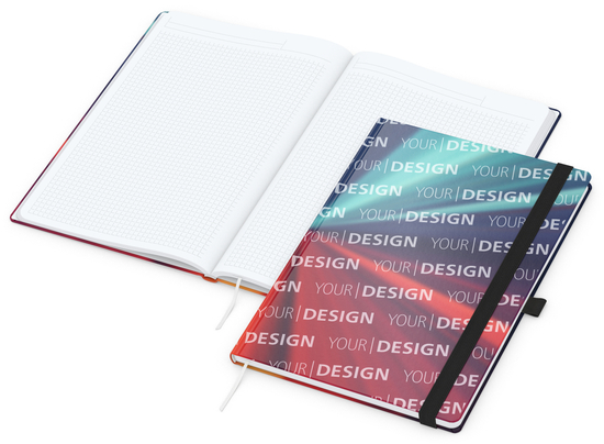 Notizbuch Match-Book Papier-Hardcover individuell bedruckt, DIN A4, Papierfarbe/Lineatur Hochweiß/Winkelkaro, Einband-Oberfläche matt