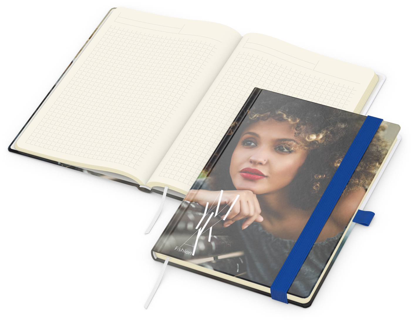 Notizbuch Match-Book Papier-Hardcover individuell bedruckt, DIN A5, Papierfarbe/Lineatur Cremefarben/Winkelkaro, Einband-Oberfläche matt