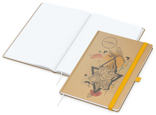 Notizbuch Match-Book Naturpapier-Hardcover individuell bedruckt, DIN A4, Papierfarbe/Lineatur Hochweiß/Punktraster, Einband-Papierfarbe Braun