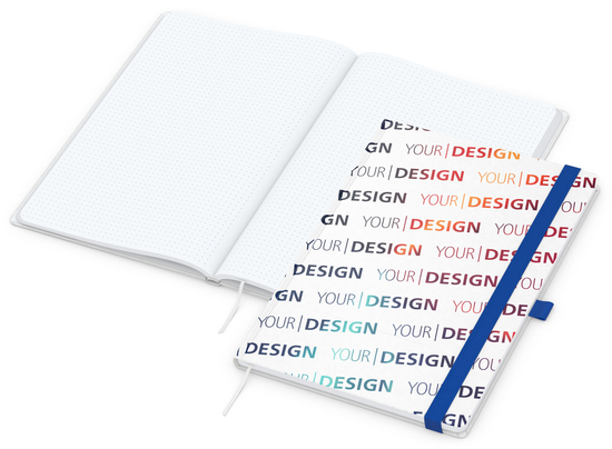 Notizbuch Match-Book Naturpapier-Hardcover individuell bedruckt, DIN A4, Papierfarbe/Lineatur Hochweiß/Punktraster, Einband-Papierfarbe Weiß